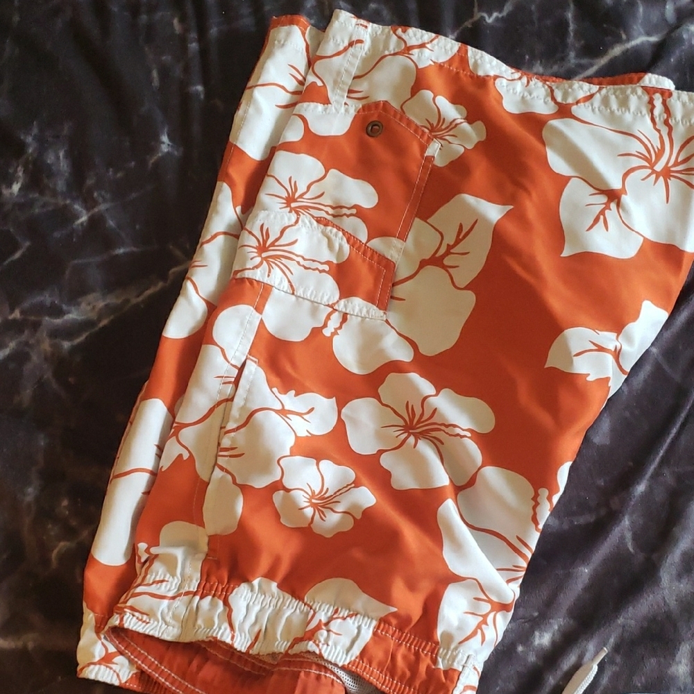 Sonoma Vibrant Orange Swim Trunks Hawaiian Orange Floral Flowers Excellent Large - Picture 6 of 15